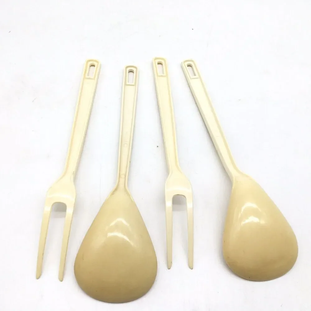 4 Vtg Spice of Life Ekco Nylon 11 inch Kitchen Spoon Fork Vegetable Pattern READ